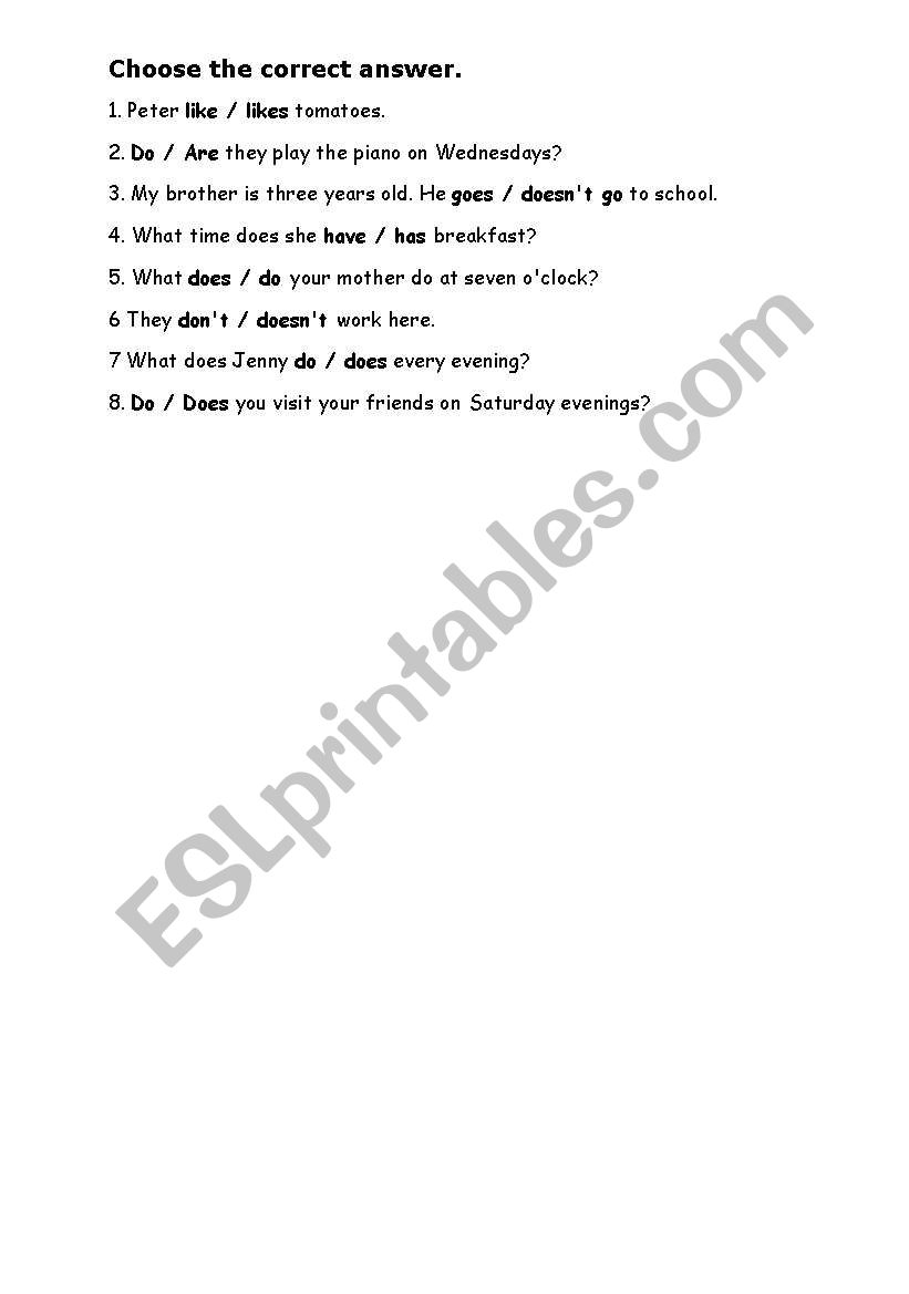 Present Simple - choose the correct answer