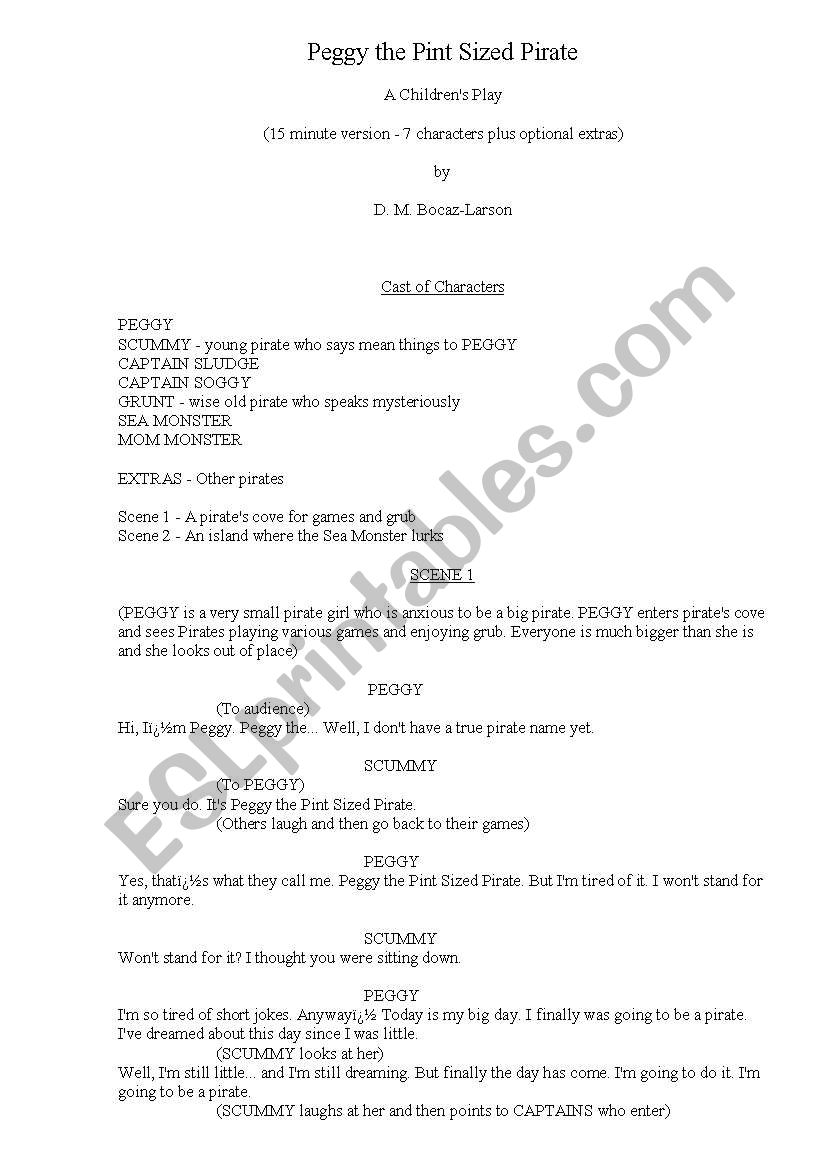 Peggy the Pint Sized Pirate 2 worksheet
