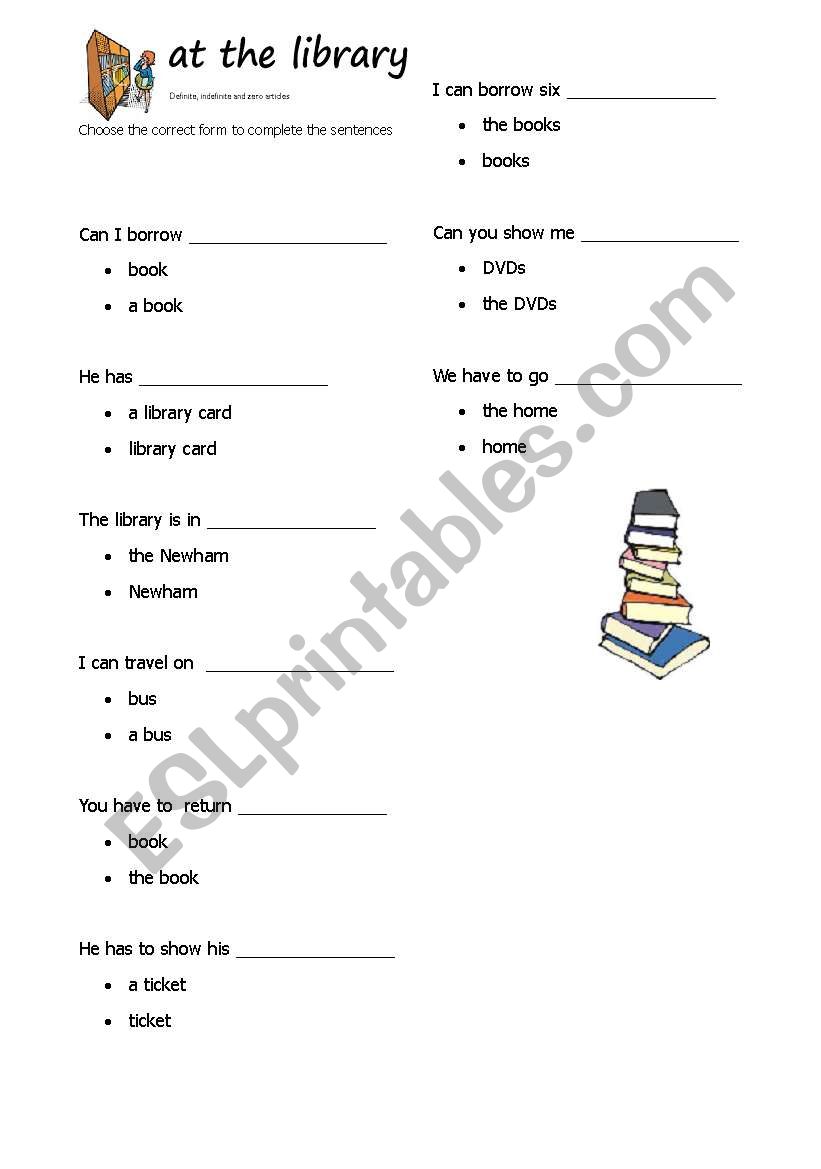 at the library worksheet
