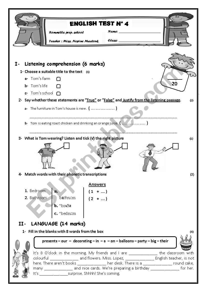 7th form test 5 worksheet