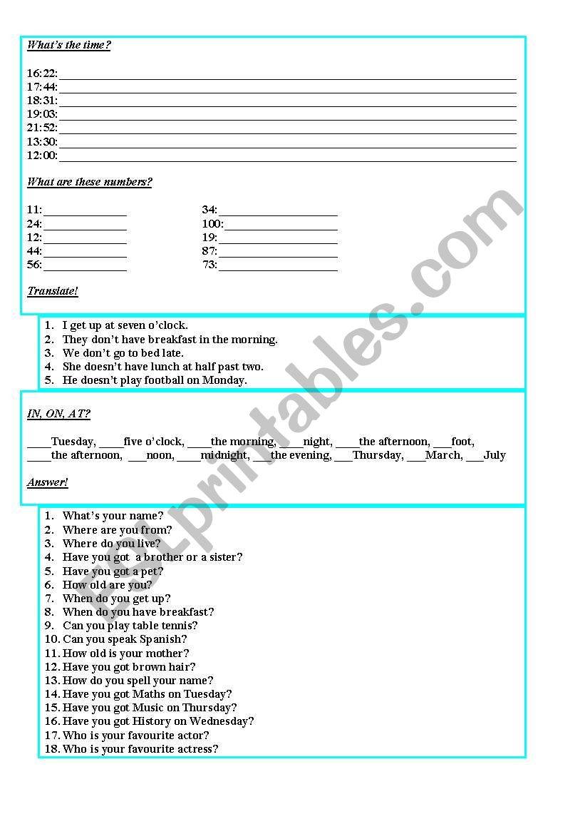 Elementary exercise worksheet