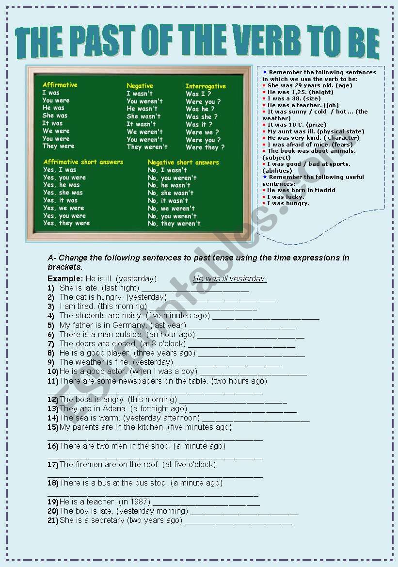 past form of to be worksheet