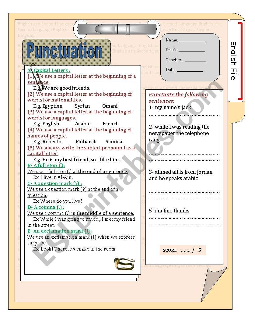 Punctuation worksheet