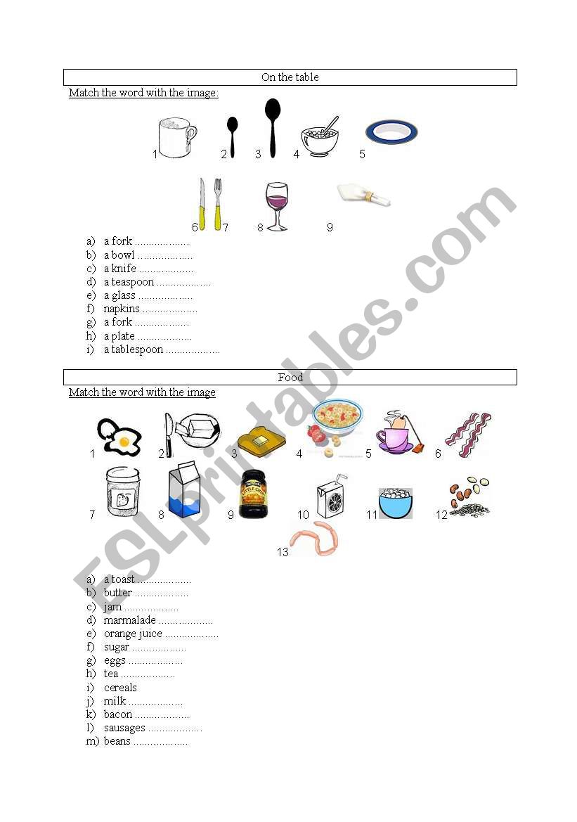 Englis h Breakfast worksheet