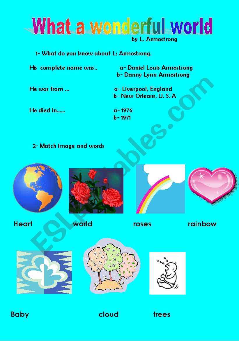 What a wonderful world worksheet