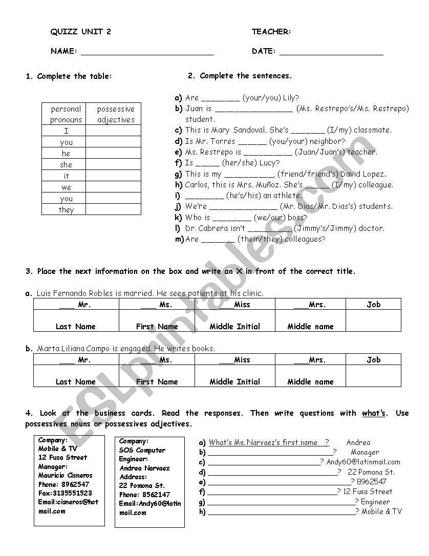 Possessives worksheet