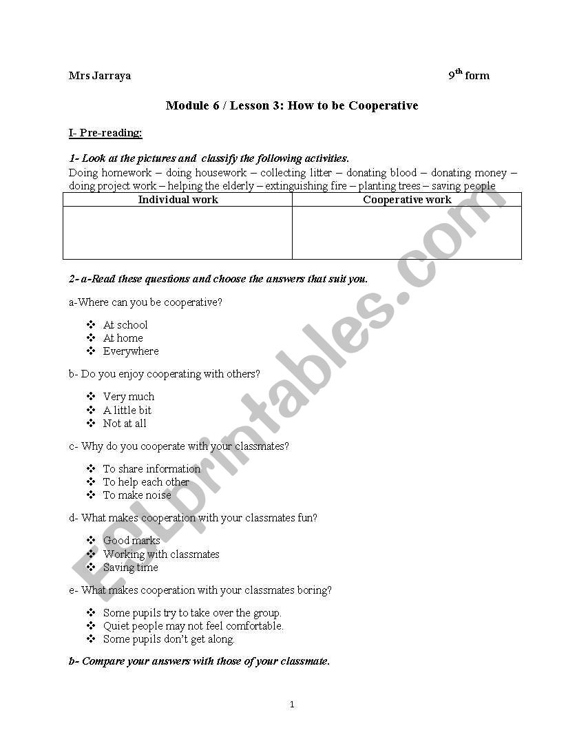 Module 6 Lesson 3: How to be Cooperative