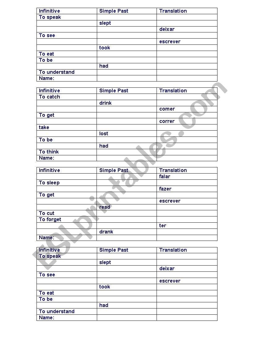 Irregular Verbs worksheet