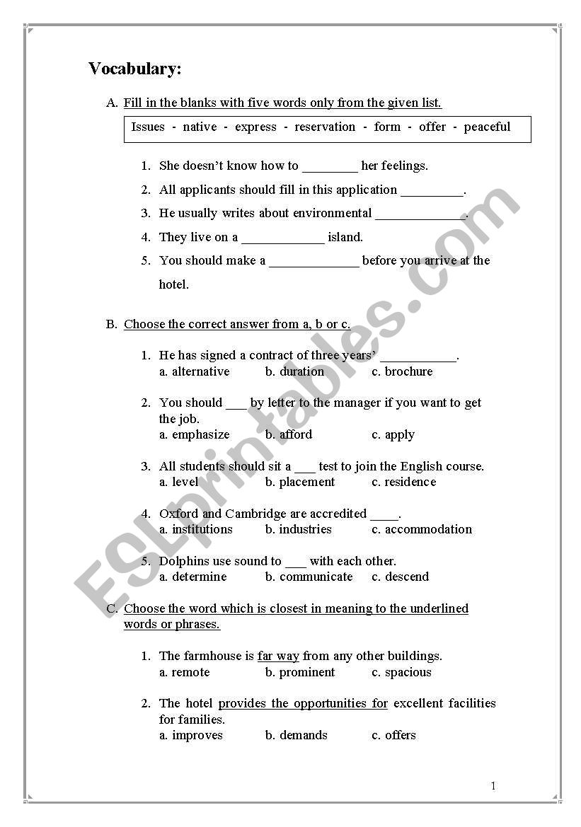 Vocabulary and grammar revision