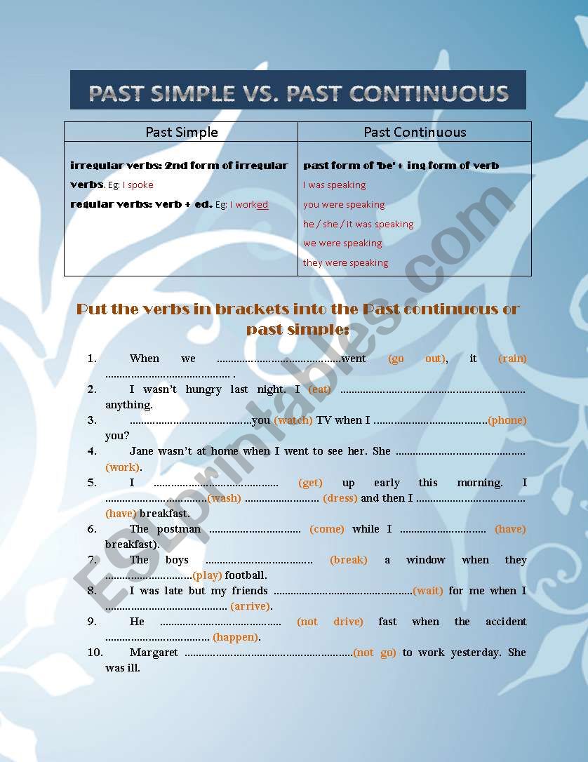 Past Simple vs. Past Continuous