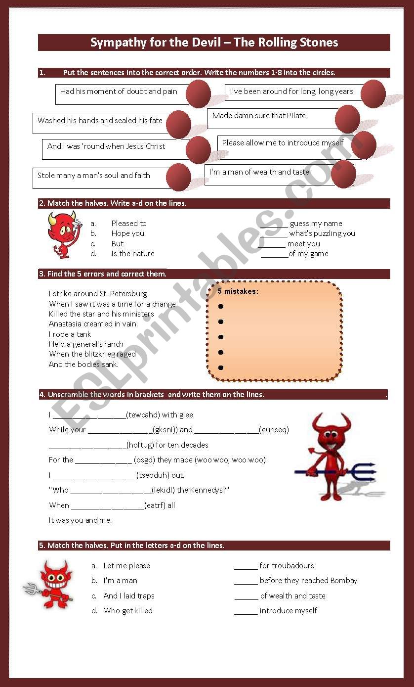 Sympathy for the devil - The Rolling Stones. Listening exercise and role play