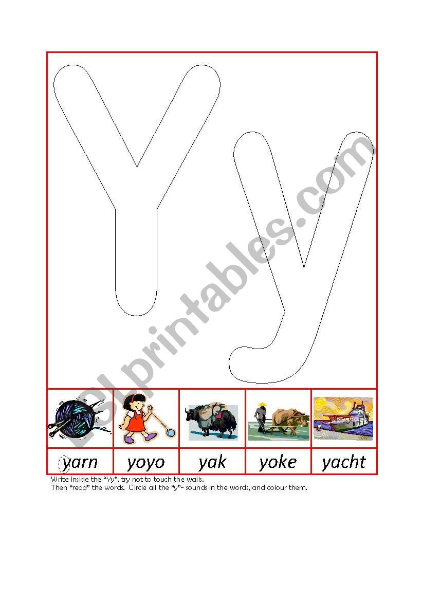 Phonic Recognition Yy worksheet