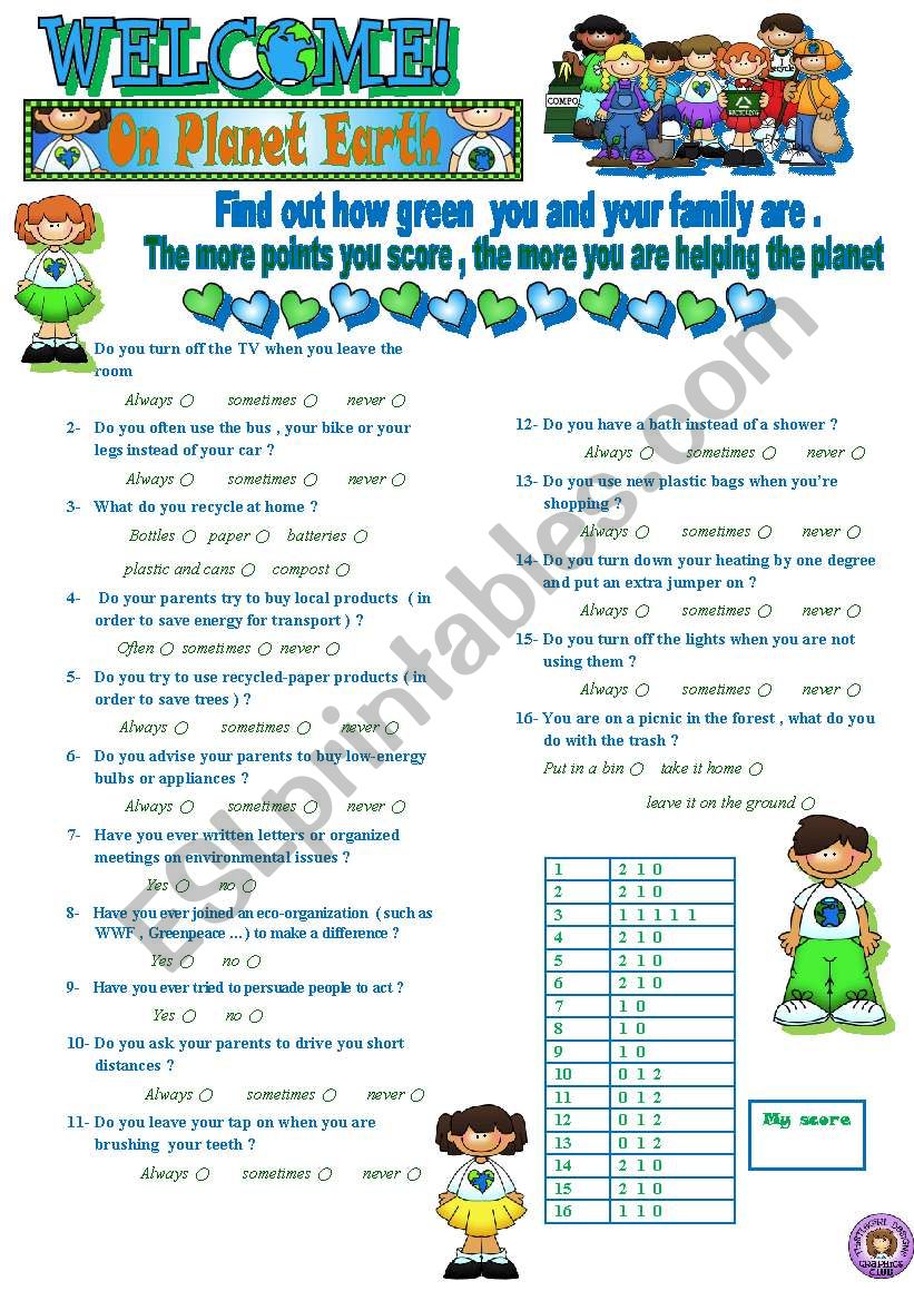 HOW GREEN ARE YOU -QUIZ worksheet