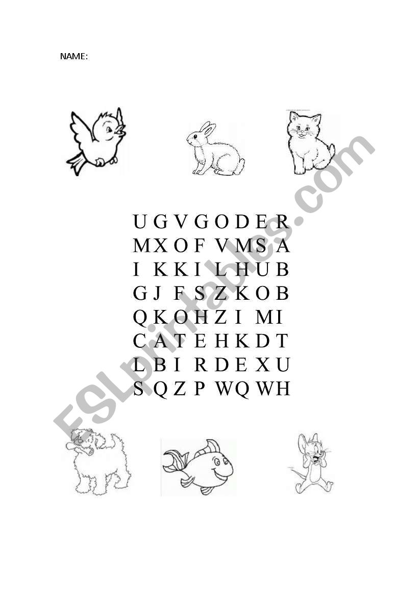 Animals (Pets)  wordsearch worksheet