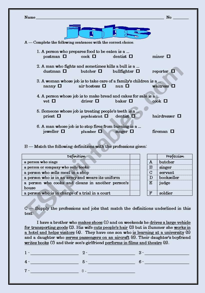 JOBS worksheet