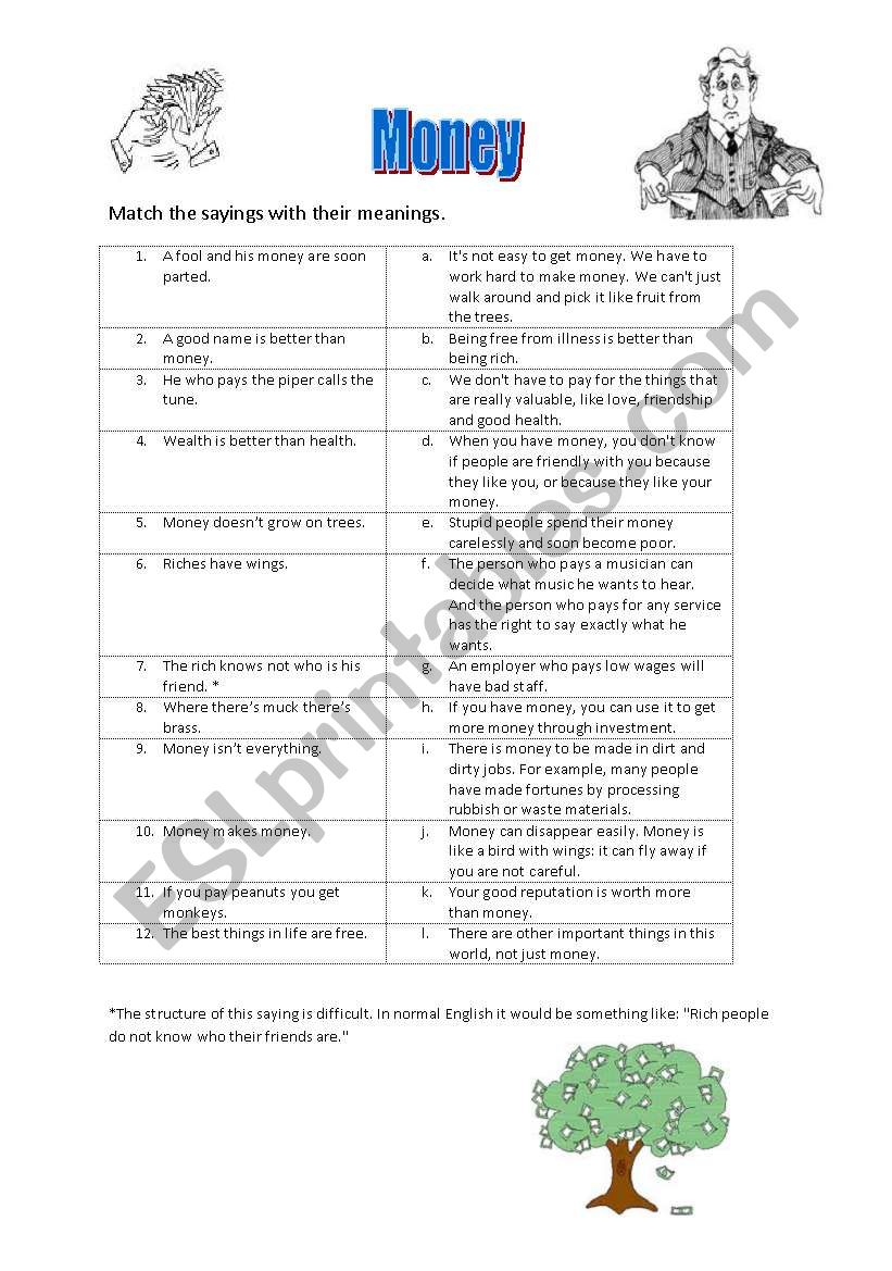 Money sayings. worksheet