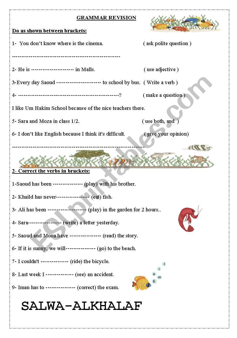 grammar revision worksheet