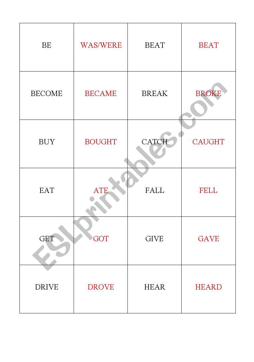 Memory game worksheet