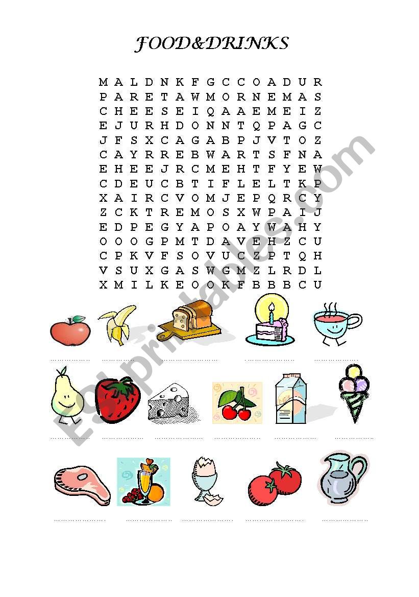 FOOD&DRINKS WORDSEARCH worksheet