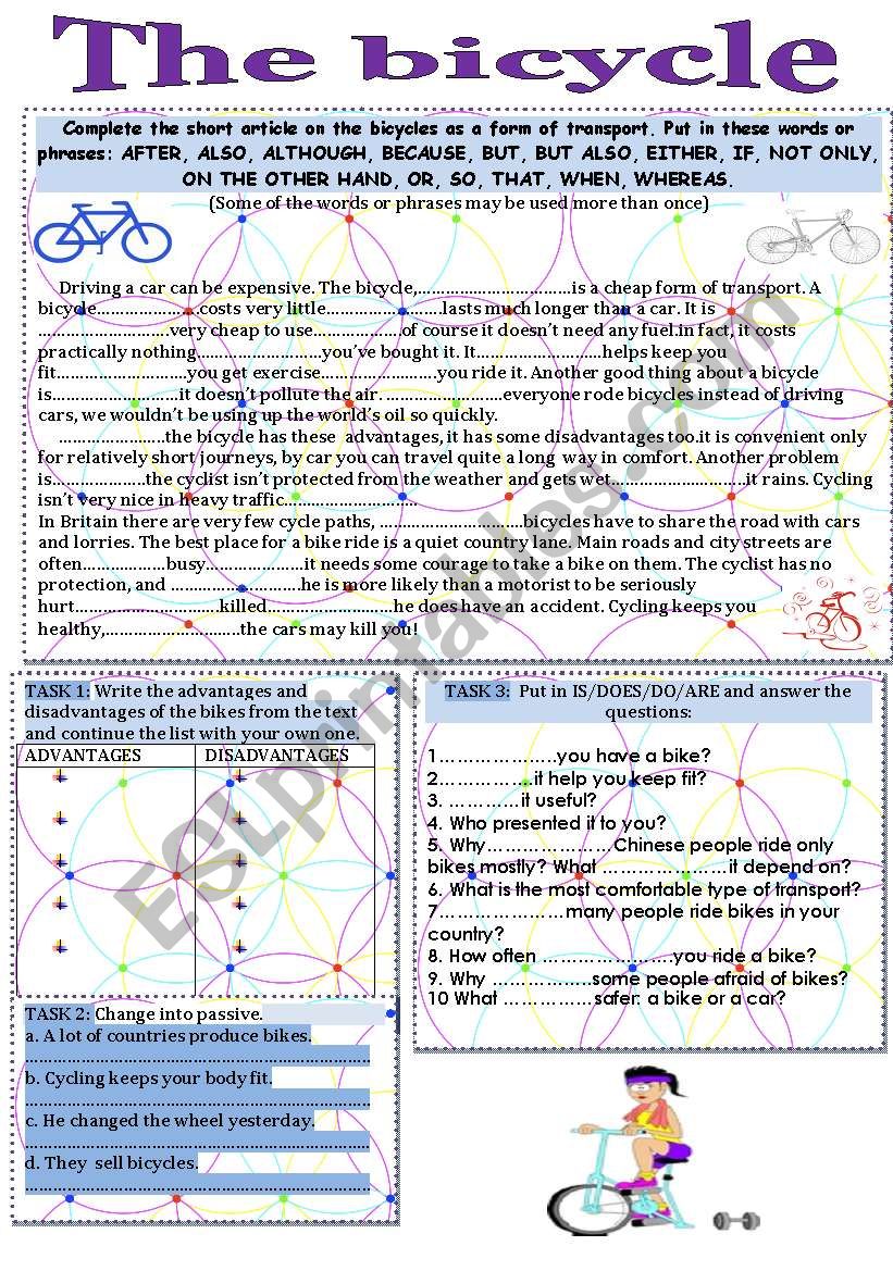 The bicycle. Reading -comprehension and some writing exercises.