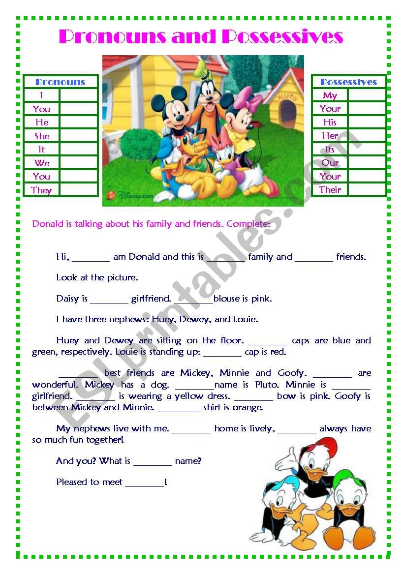 PRONOUNS AND POSSESSIVE ADJECTIVES - DONALD AND FRIENDS