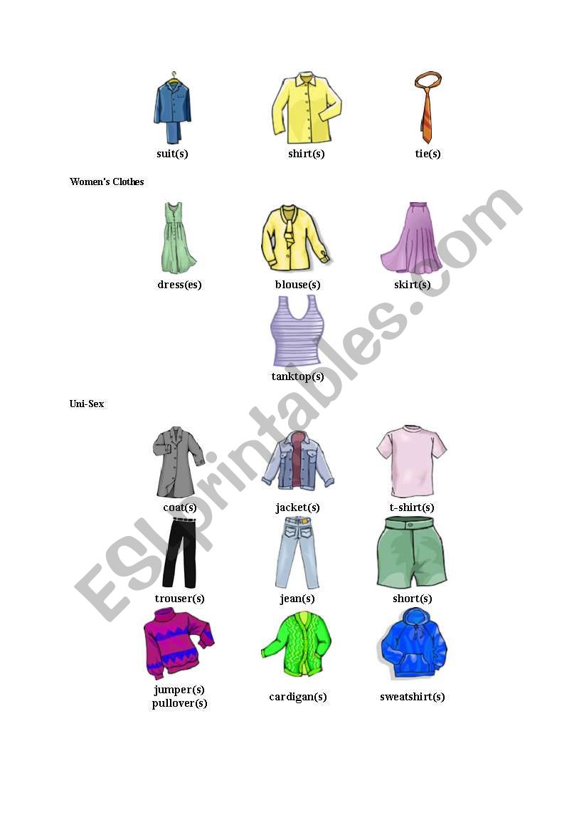 clothes worksheet