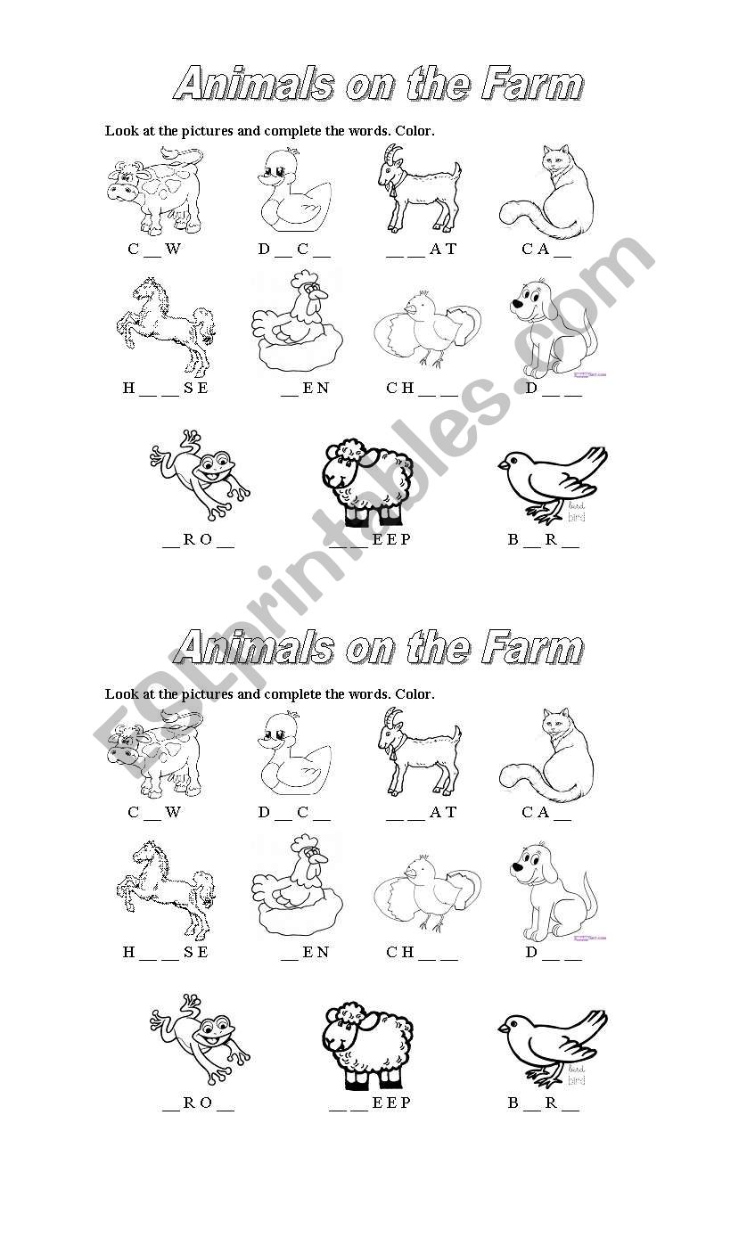 Farm animals worksheet