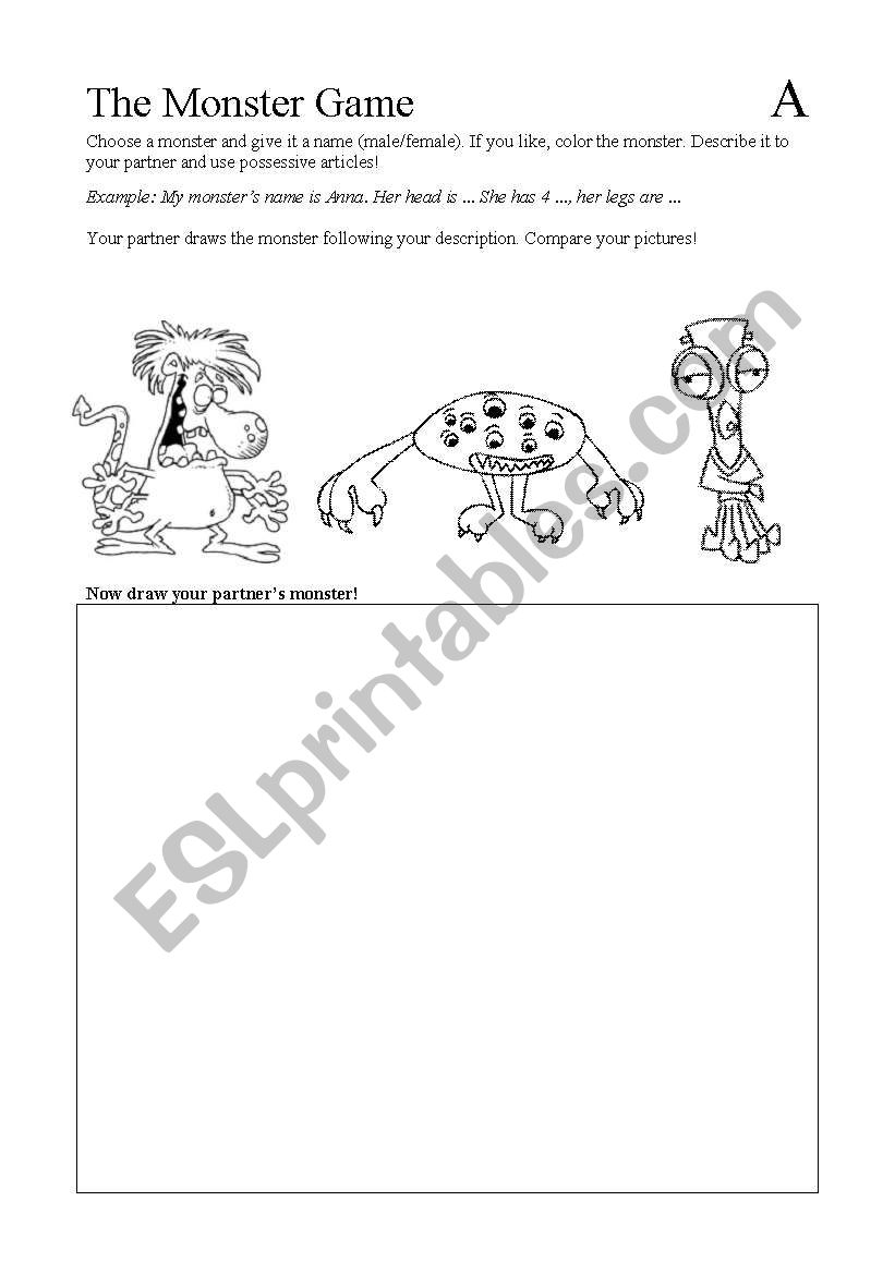 Body Parts Monster Game worksheet