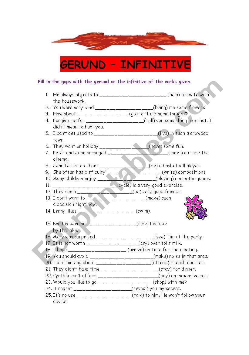 GERUND - INFINITIVE worksheet