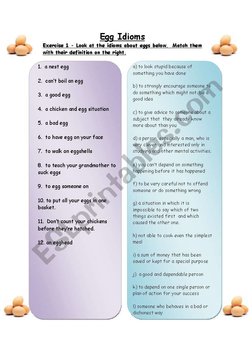 Egg Idioms worksheet