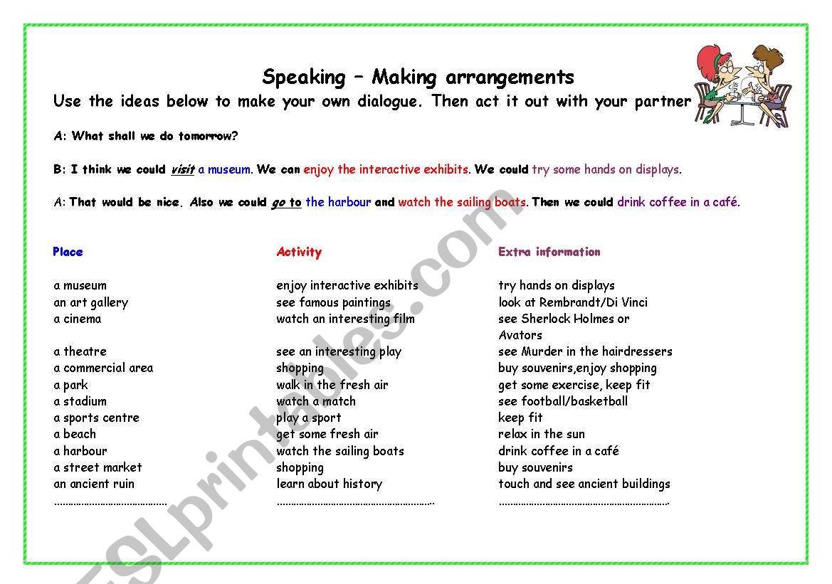 Making arrangements worksheet