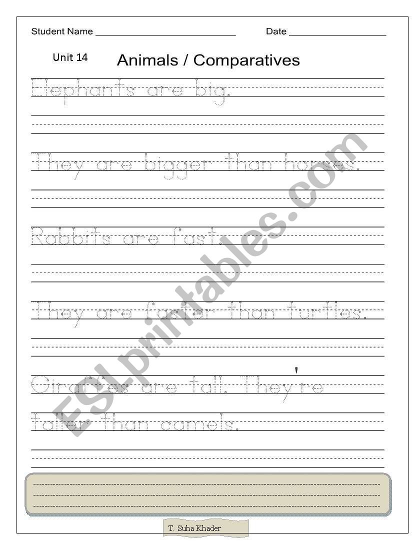 Animals / Comparatives Handwriting Worksheet