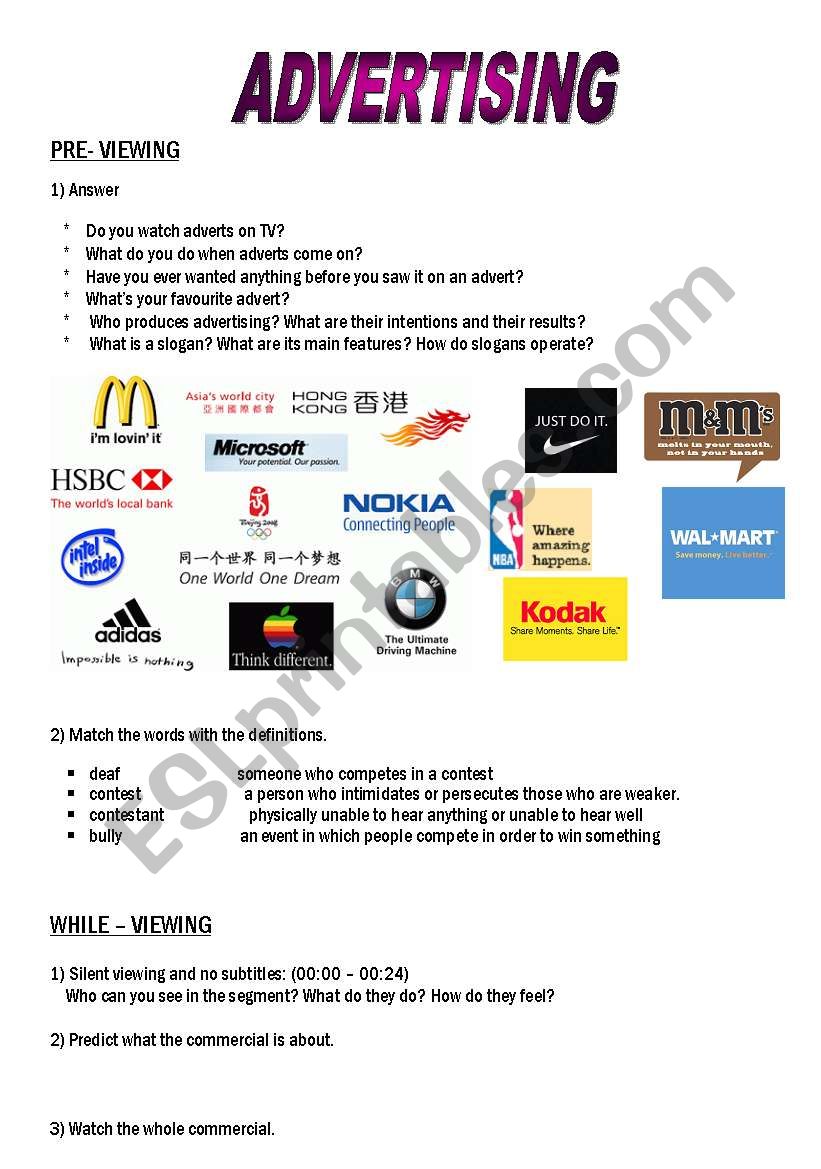 Advertising worksheet