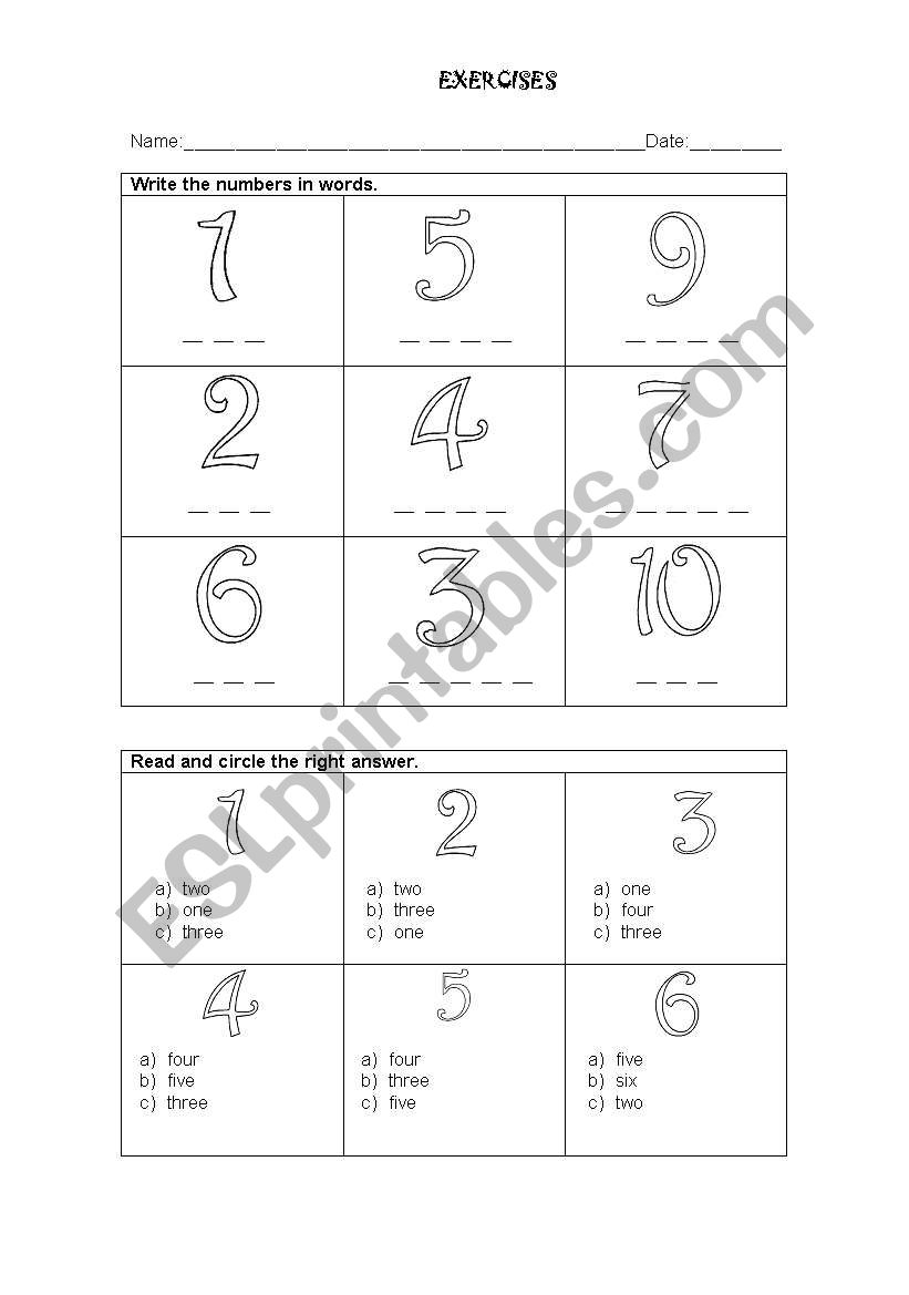 Numbers worksheet