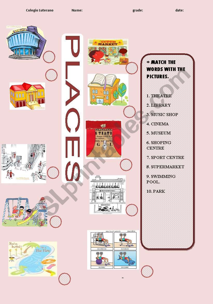 places of the city worksheet