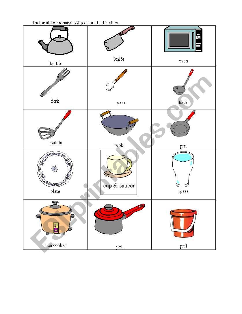 Objects in the kitchen worksheet