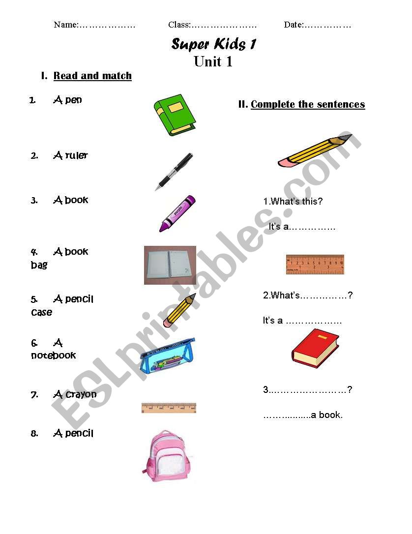 Shool things worksheet