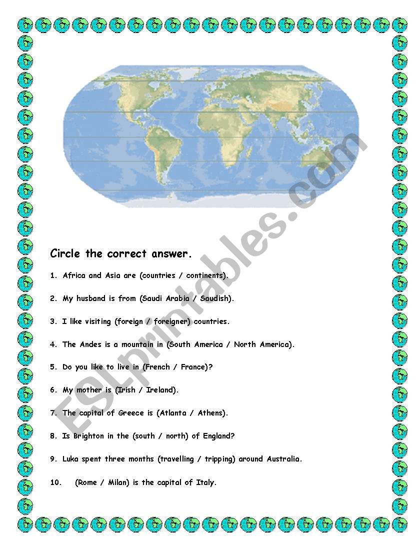 Countries worksheet