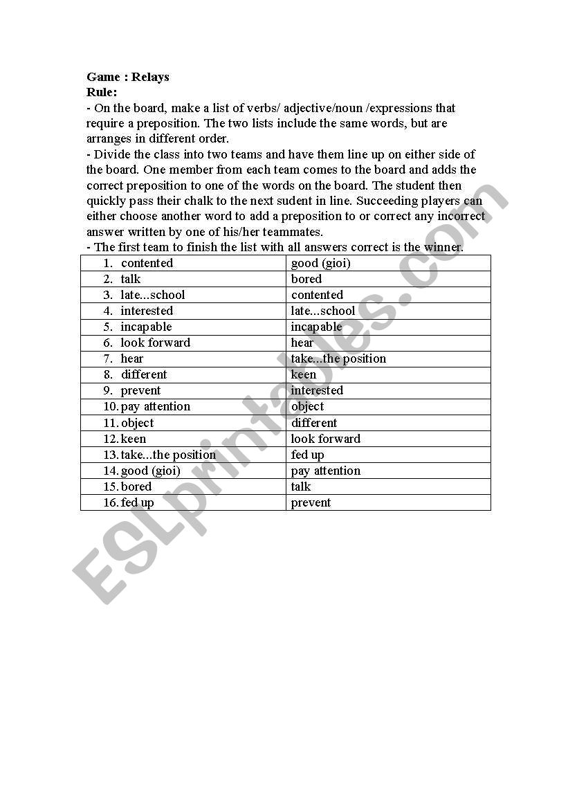 Relays worksheet