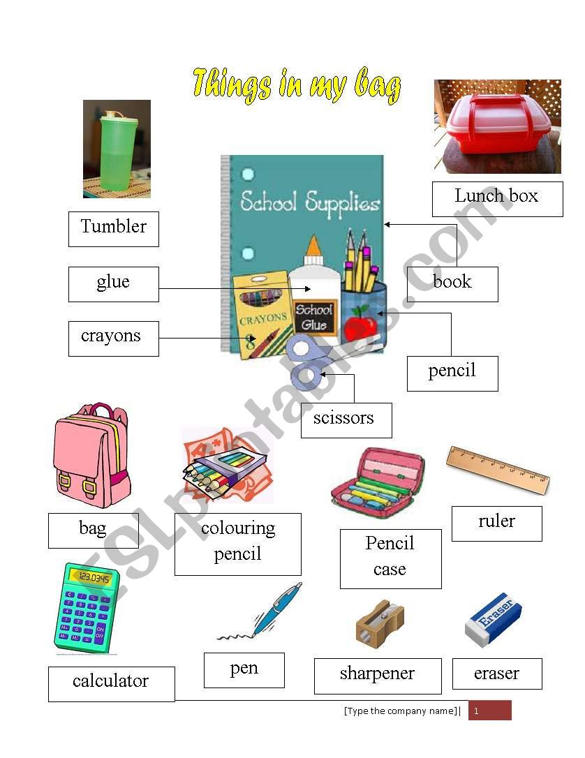 things in my bag worksheet