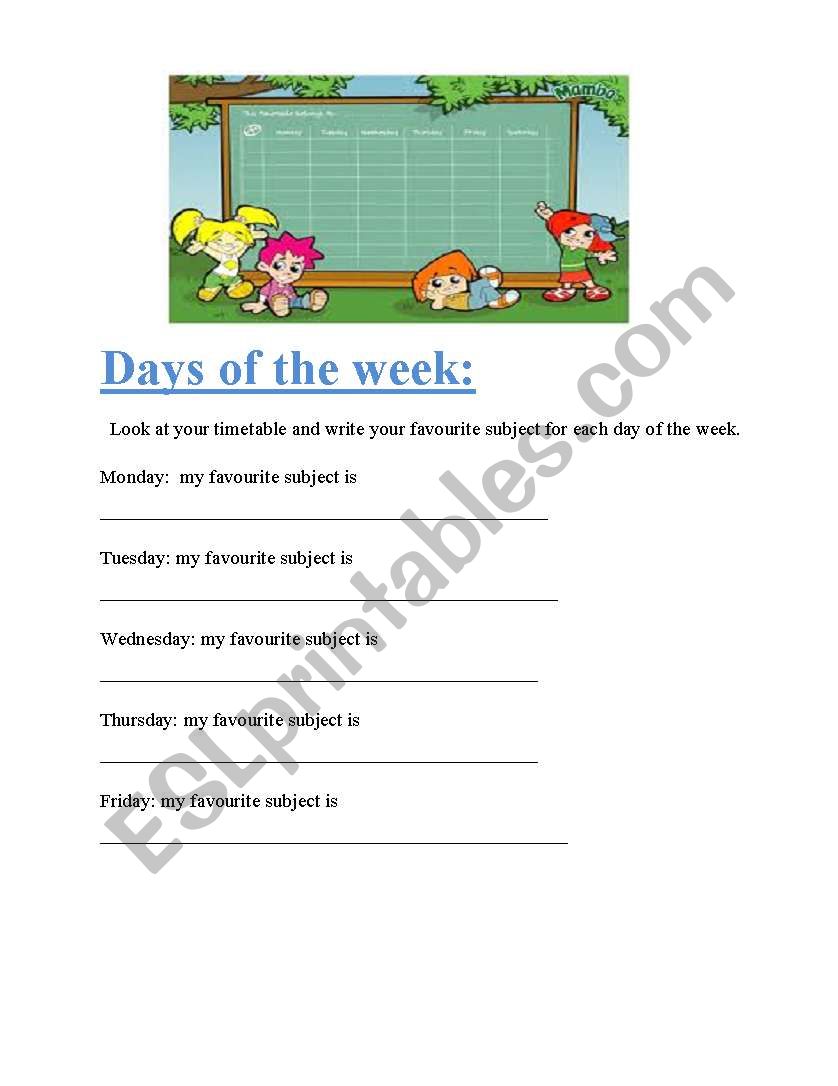 Days of the week worksheet