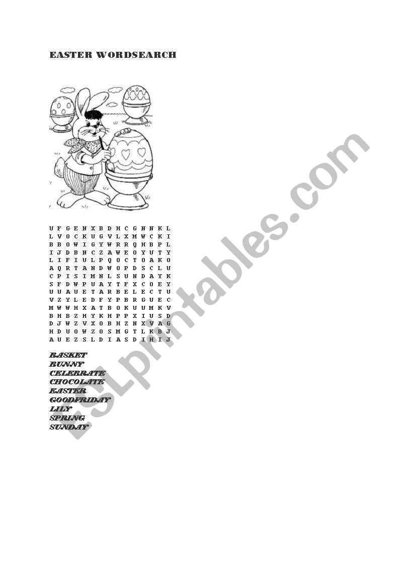 easter easy wordsearch worksheet