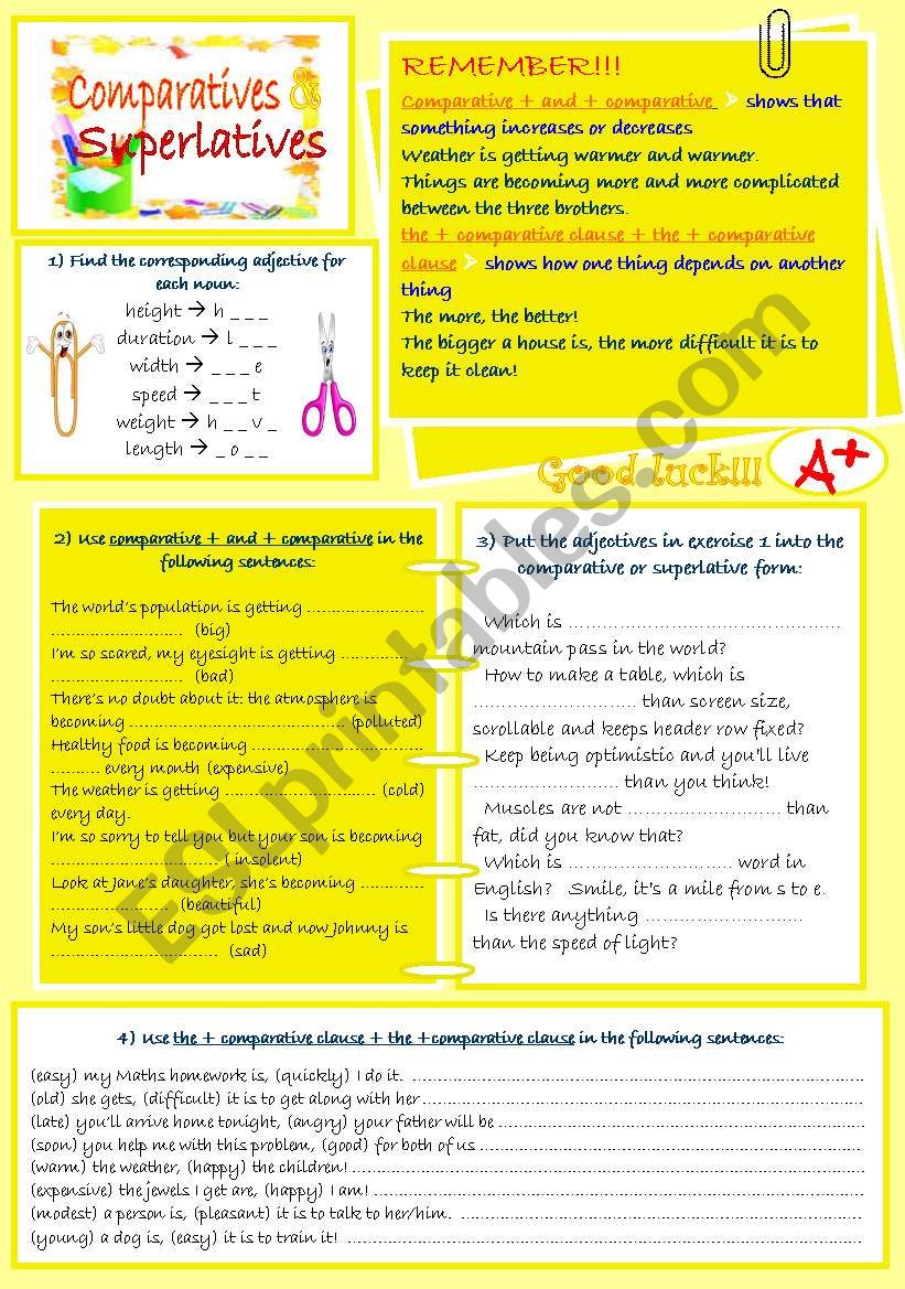 Comparatives and superlatives worksheet