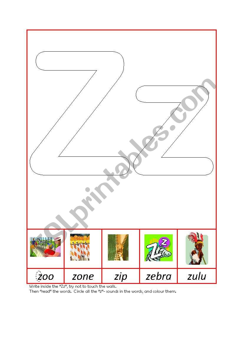 Phonic Recognition Zz worksheet