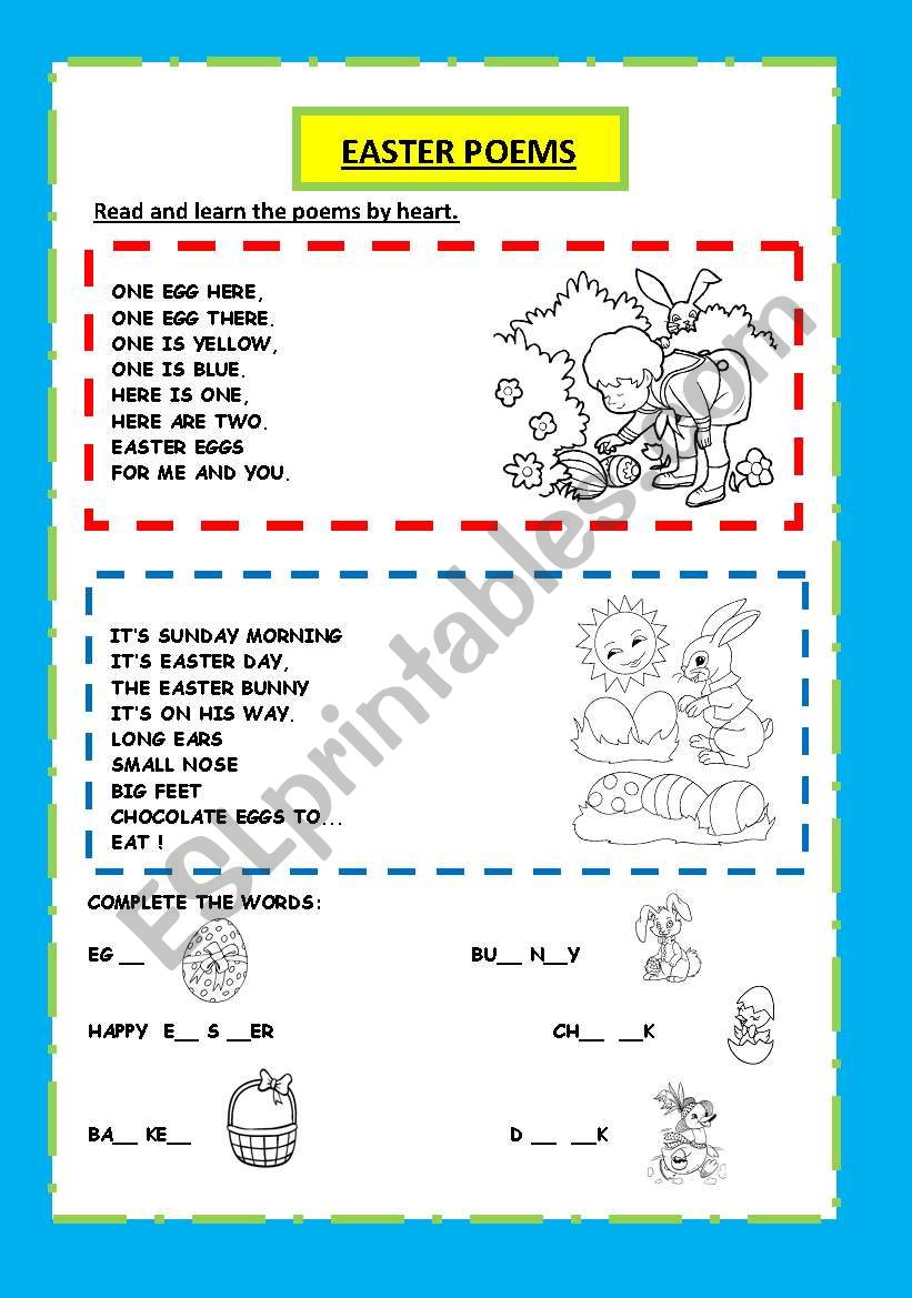 EASTER POEMS AND ACTIVITY worksheet