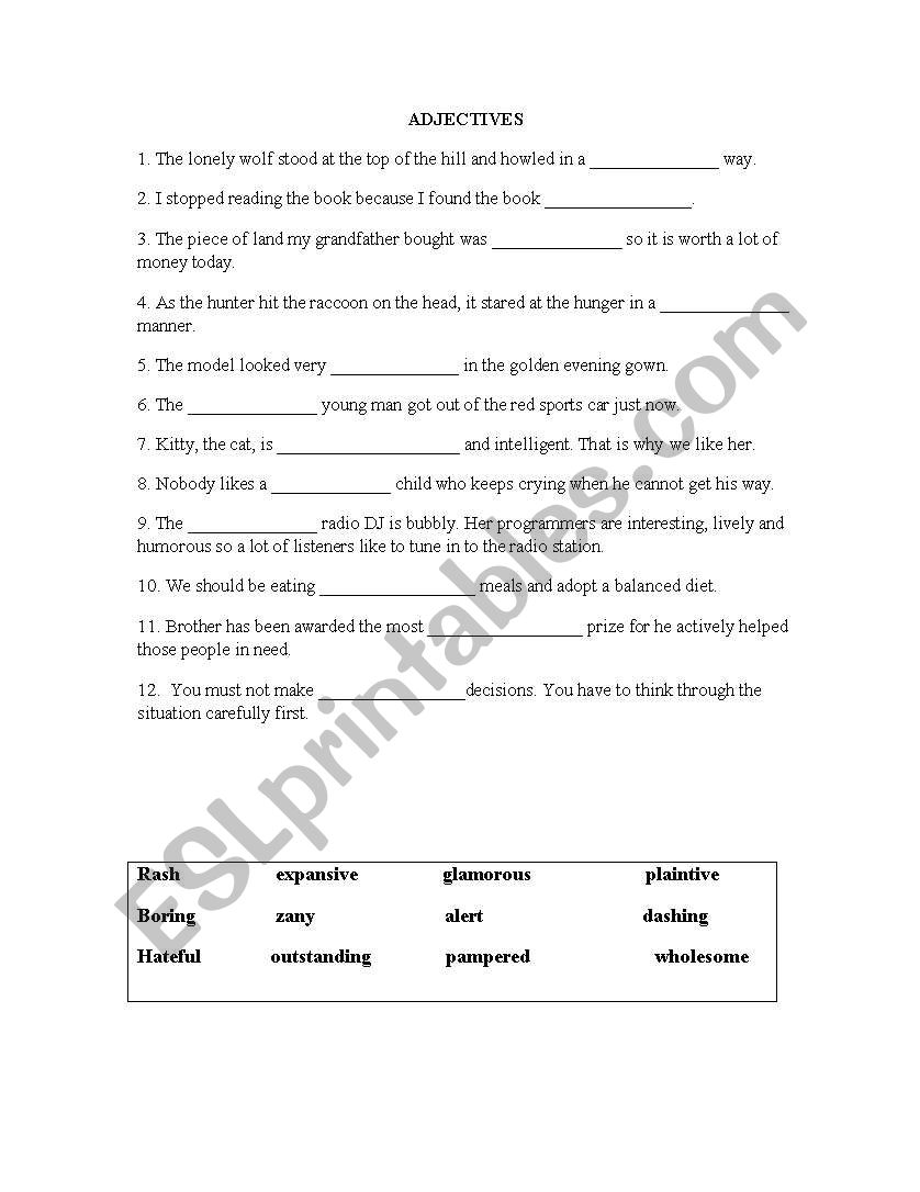 Adjective worksheet