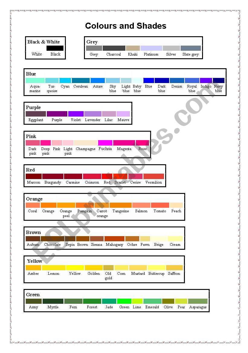 colours worksheet