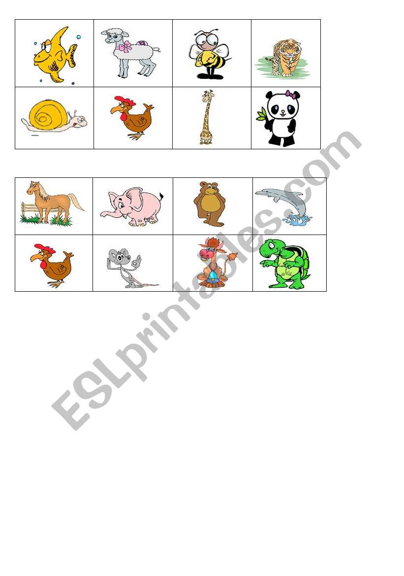 animal bingo worksheet