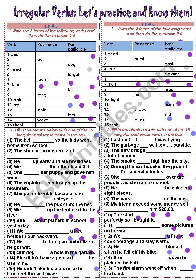 IRREGULAR VERBS. LISTS 5 and 6.