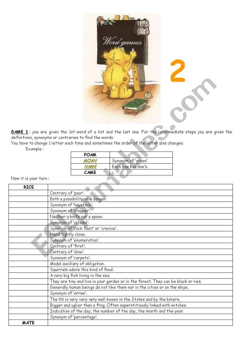 new word games worksheet